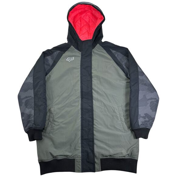 Women's y2k Fox Racing Winter Parka Jacket Large Hooded Button Up Fill Zip Coat - Picture 1 of 7